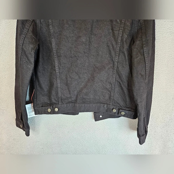 Asos Womens Trucker Black Denim Jean Jacket Sz L Front Medal Button Pockets - Picture 10 of 12